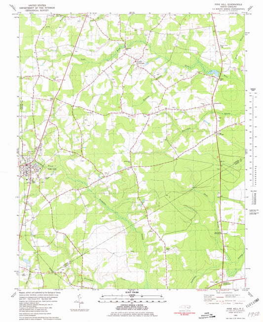 Classic USGS Pink Hill North Carolina 7.5'x7.5' Topo Map Image