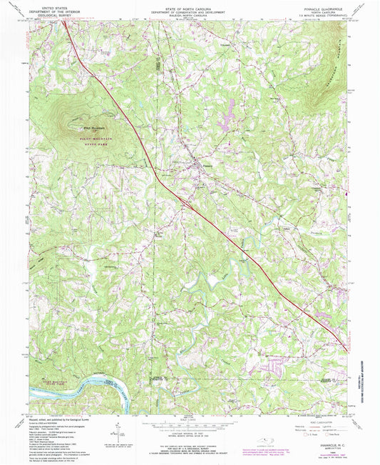 Classic USGS Pinnacle North Carolina 7.5'x7.5' Topo Map Image