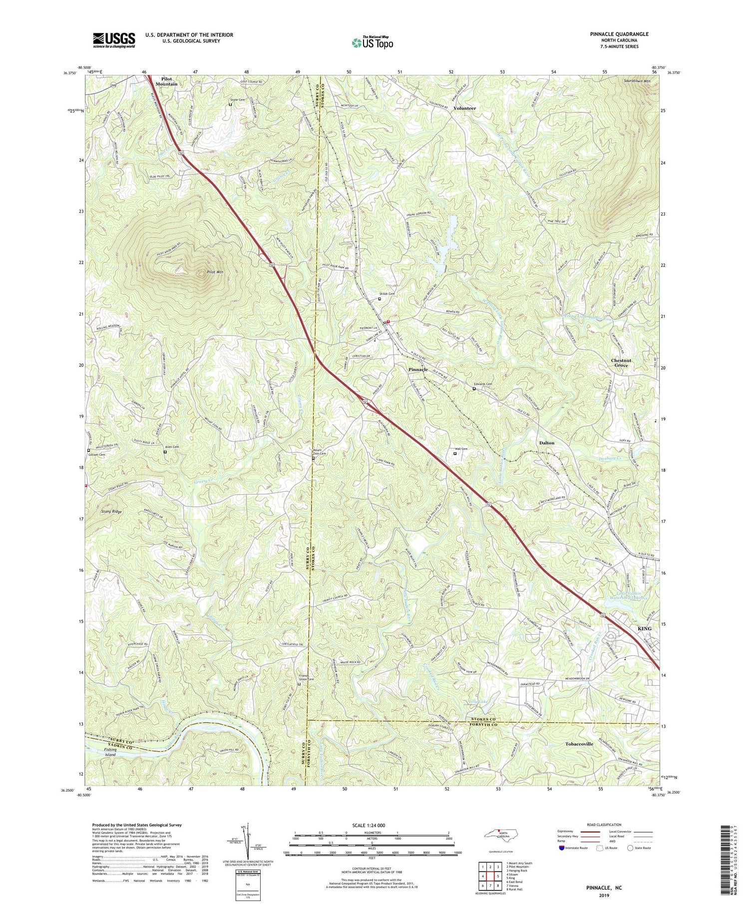 Pinnacle North Carolina US Topo Map Image