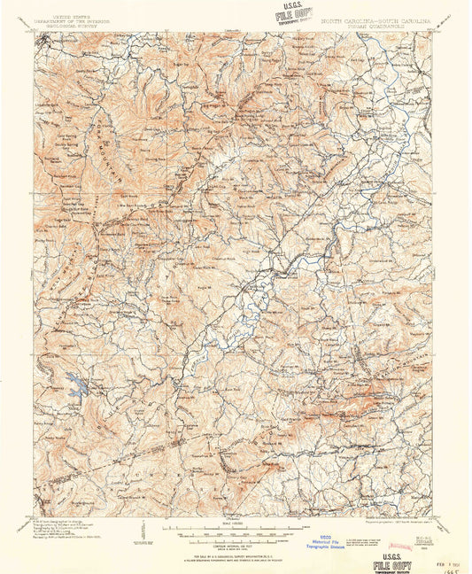 Historic 1905 Pisgah North Carolina 30'x30' Topo Map Image