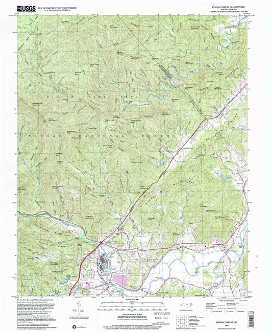Classic USGS Pisgah Forest North Carolina 7.5'x7.5' Topo Map Image