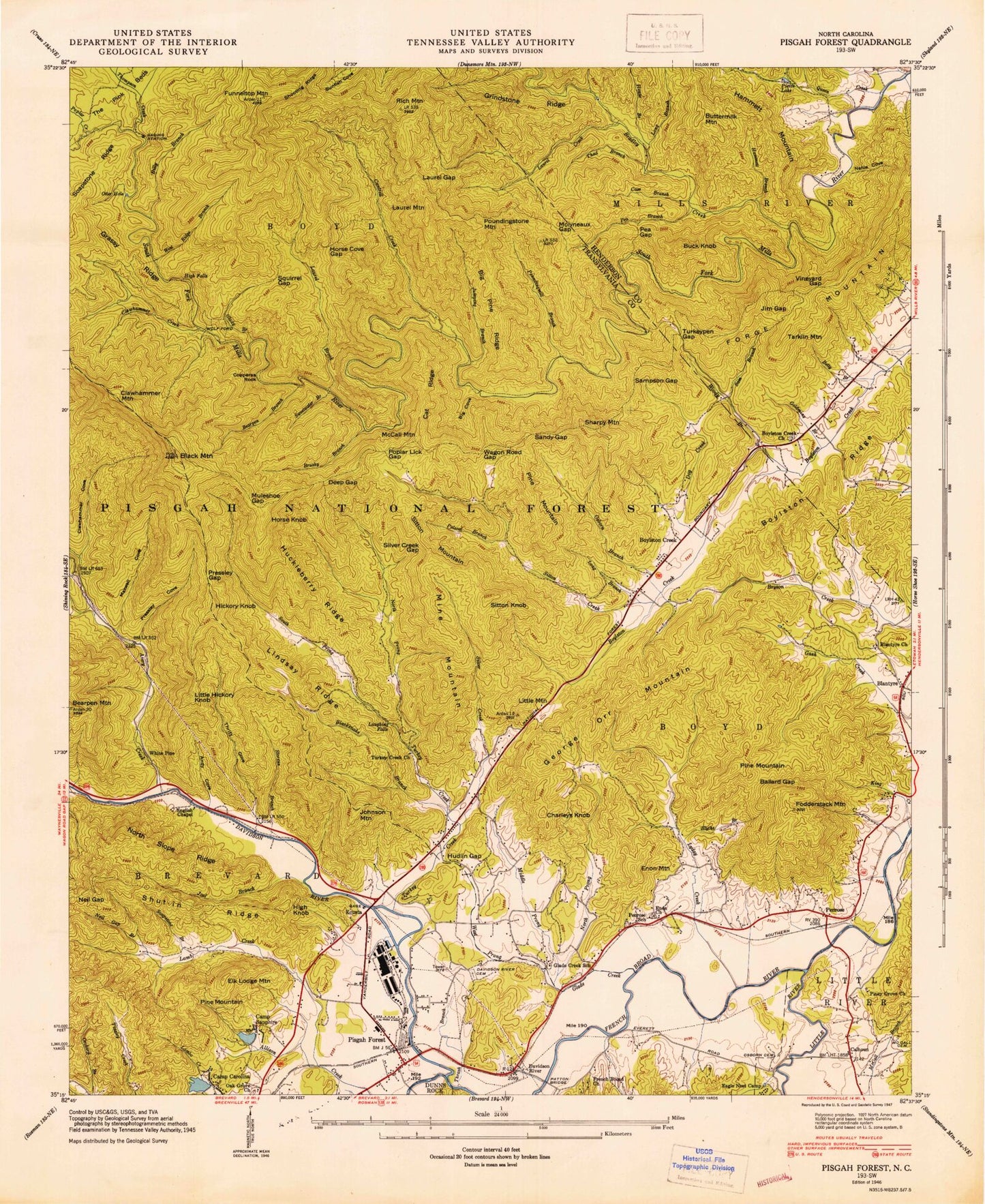 Classic USGS Pisgah Forest North Carolina 7.5'x7.5' Topo Map Image