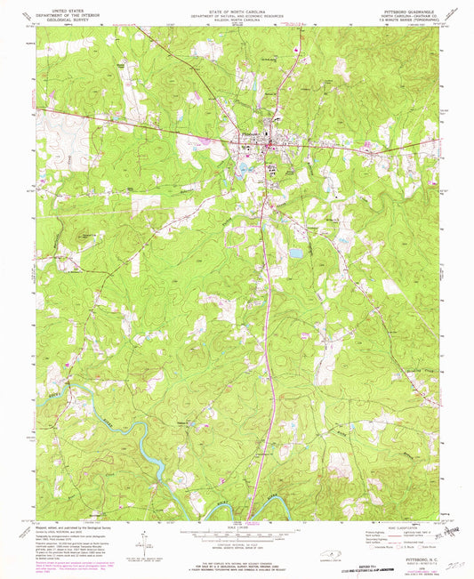 Classic USGS Pittsboro North Carolina 7.5'x7.5' Topo Map Image