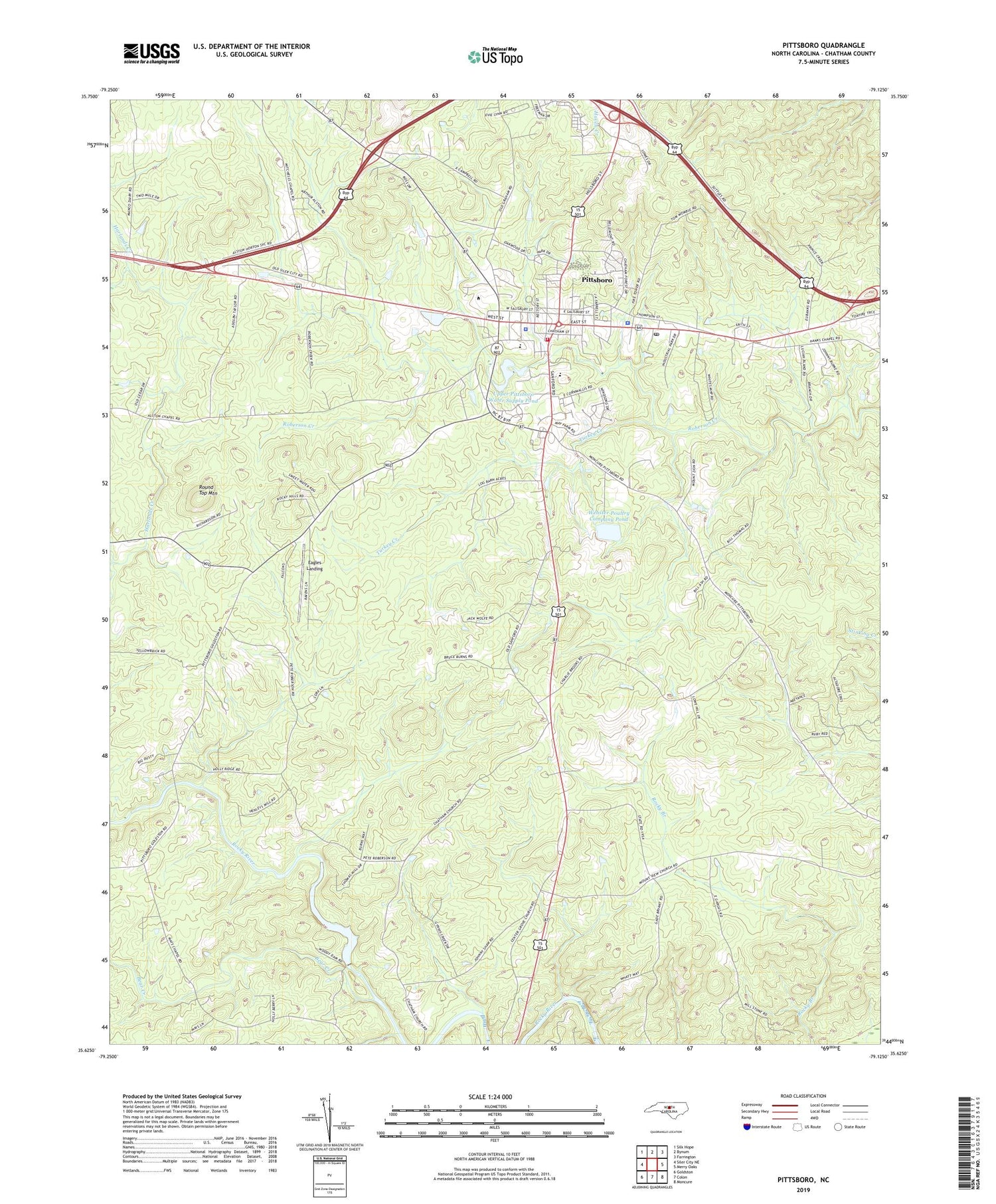 Pittsboro North Carolina US Topo Map Image