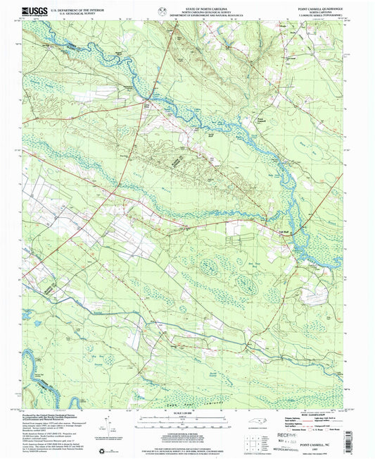 Classic USGS Point Caswell North Carolina 7.5'x7.5' Topo Map Image