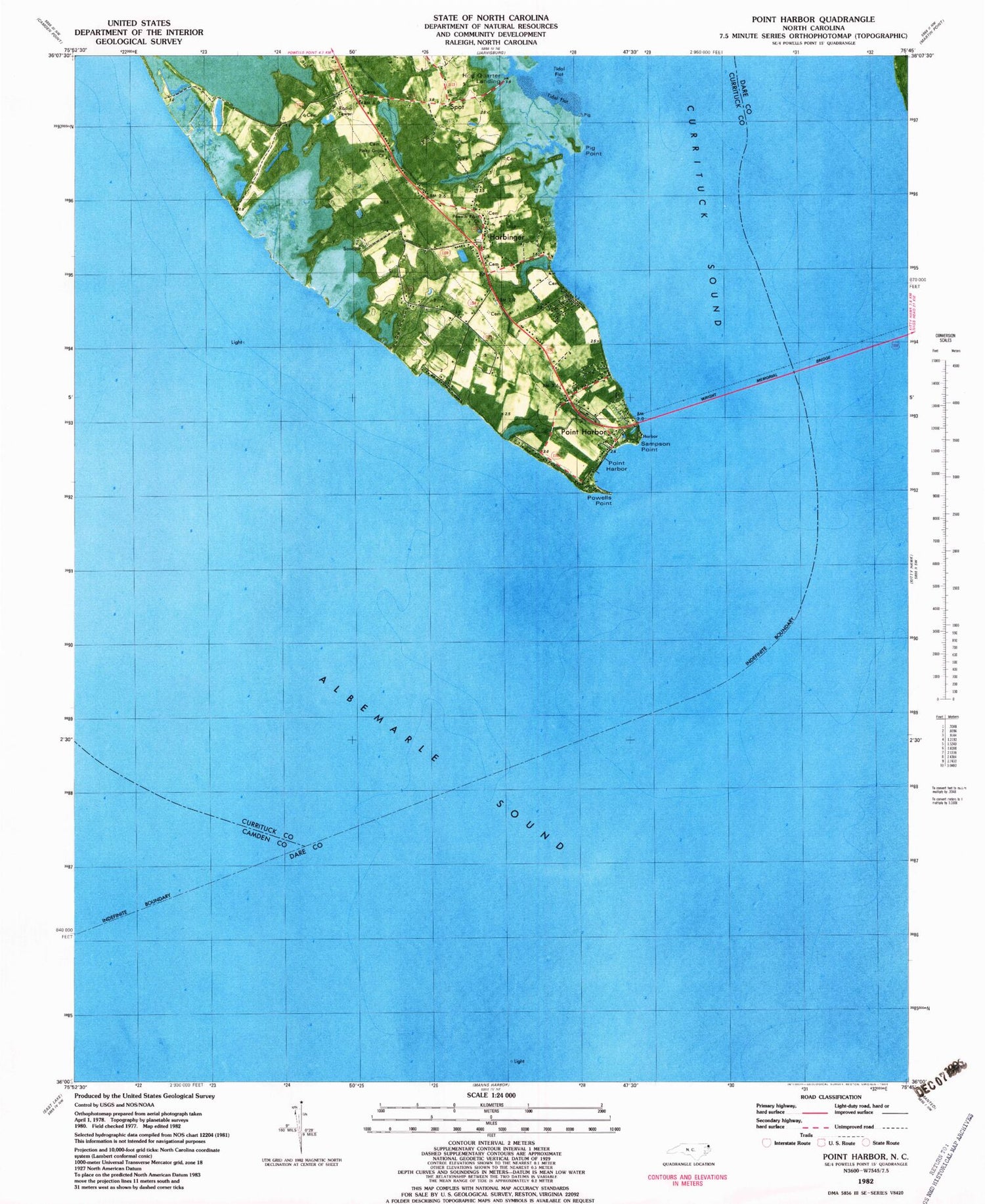 Classic USGS Point Harbor North Carolina 7.5'x7.5' Topo Map Image