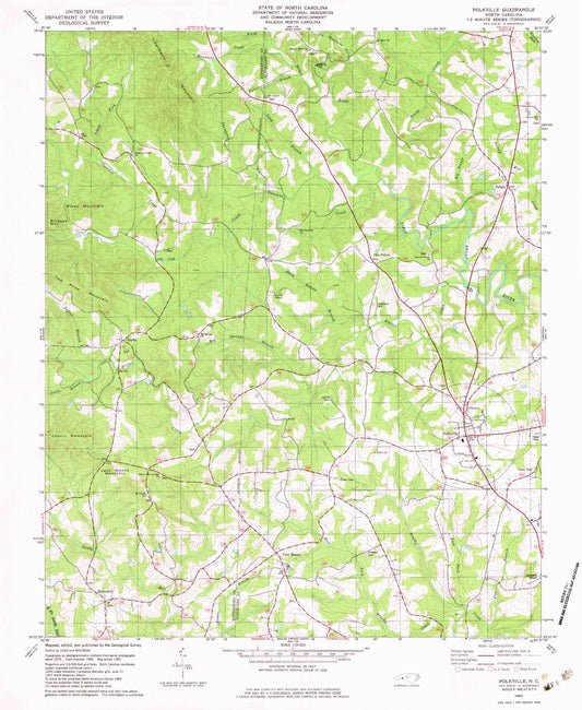 Classic USGS Polkville North Carolina 7.5'x7.5' Topo Map Image