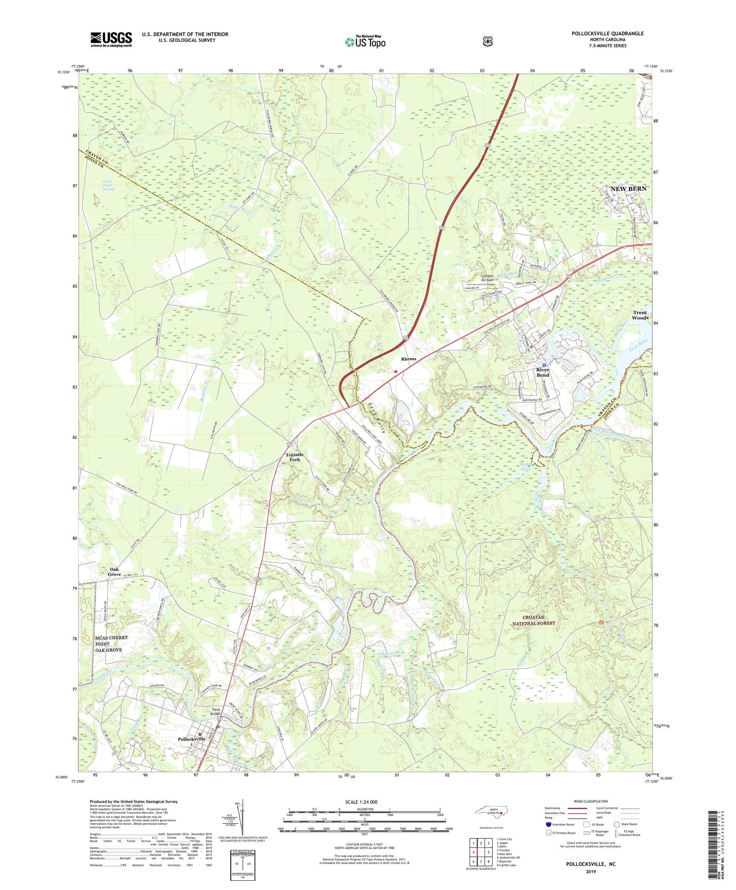 Pollocksville North Carolina US Topo Map Image