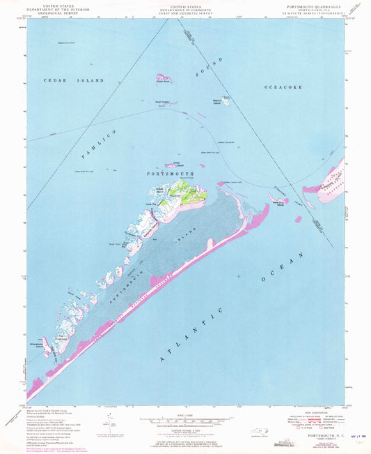Classic USGS Portsmouth North Carolina 7.5'x7.5' Topo Map Image