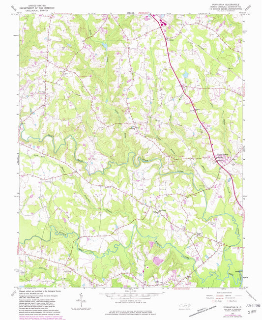 Classic USGS Powhatan North Carolina 7.5'x7.5' Topo Map Image