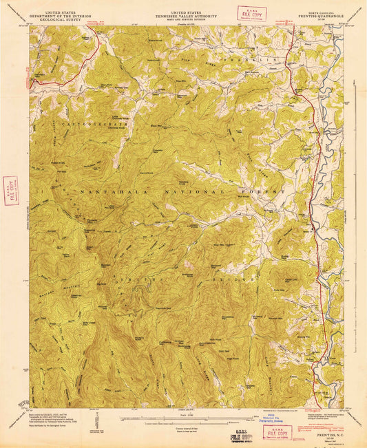 Classic USGS Prentiss North Carolina 7.5'x7.5' Topo Map Image