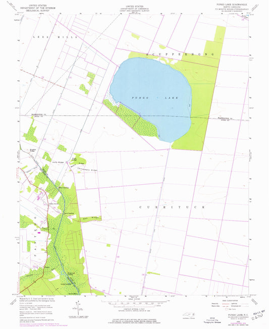 Classic USGS Pungo Lake North Carolina 7.5'x7.5' Topo Map Image