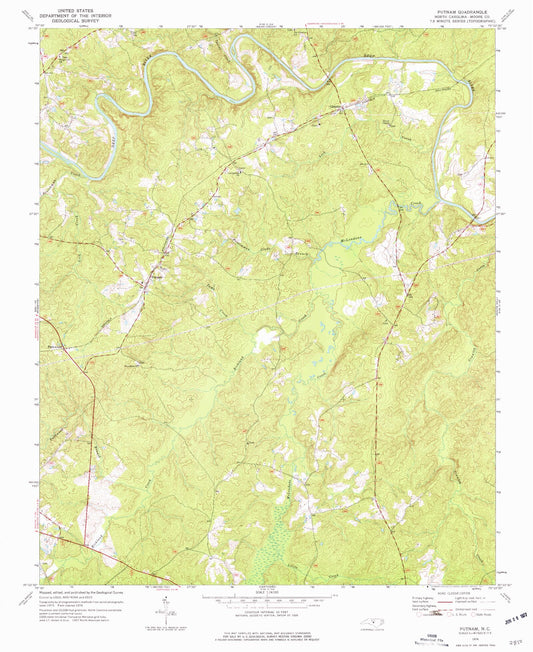 Classic USGS Putnam North Carolina 7.5'x7.5' Topo Map Image