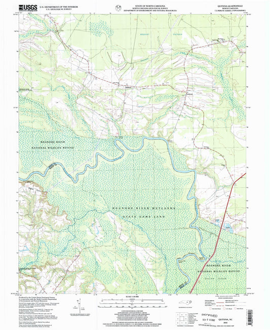 Classic USGS Quitsna North Carolina 7.5'x7.5' Topo Map Image