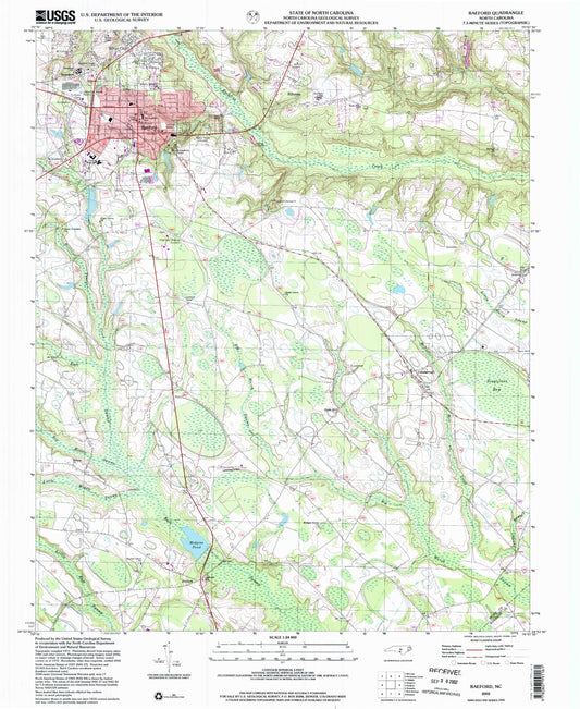 Classic USGS Raeford North Carolina 7.5'x7.5' Topo Map Image