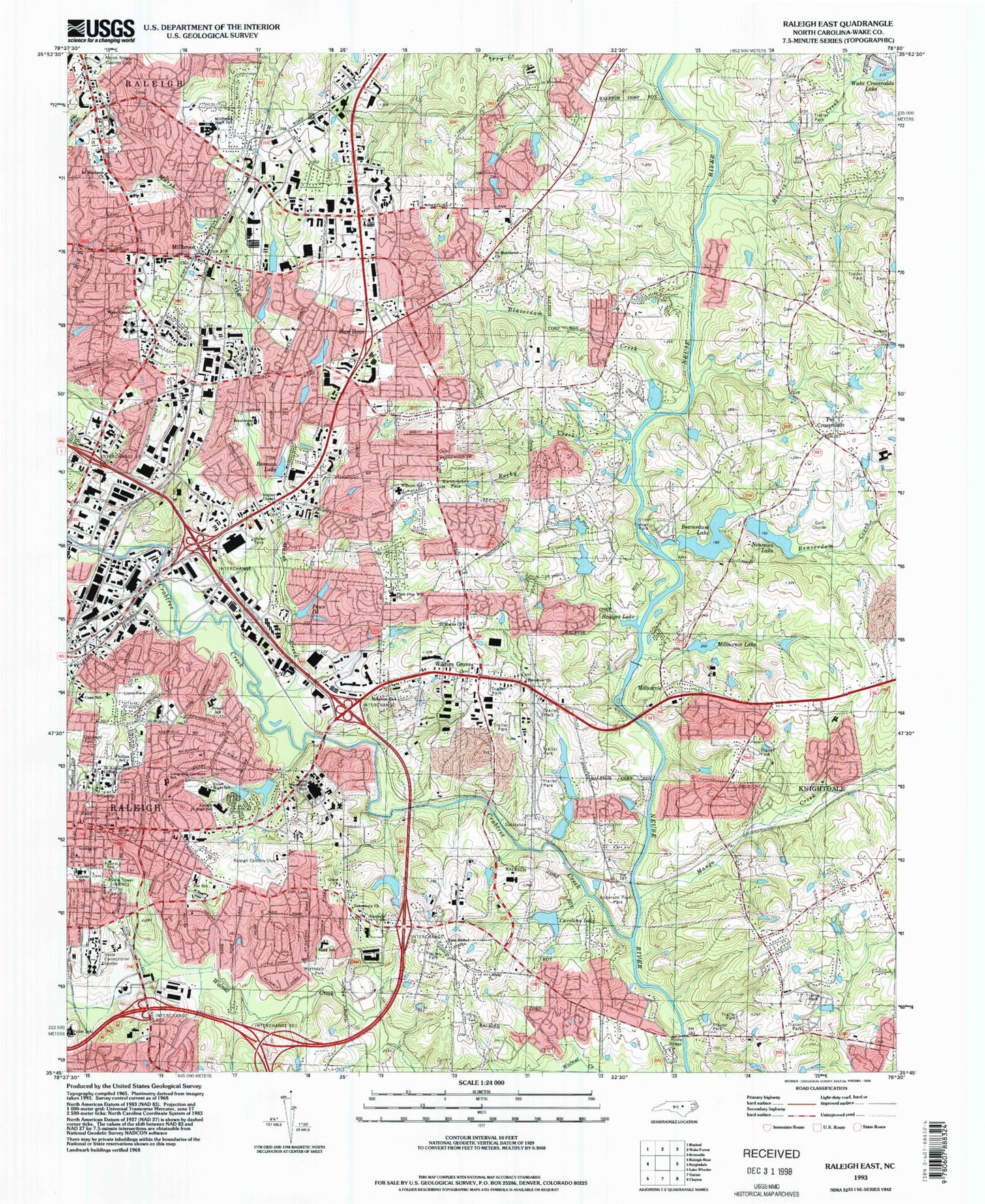 Classic USGS Raleigh East North Carolina 7.5'x7.5' Topo Map Image