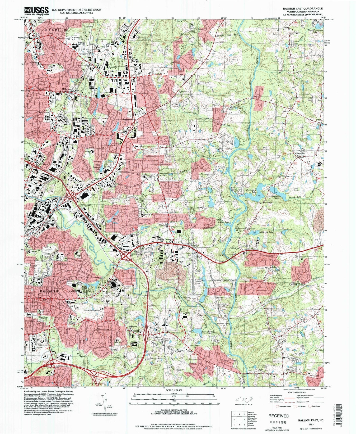 Classic USGS Raleigh East North Carolina 7.5'x7.5' Topo Map Image