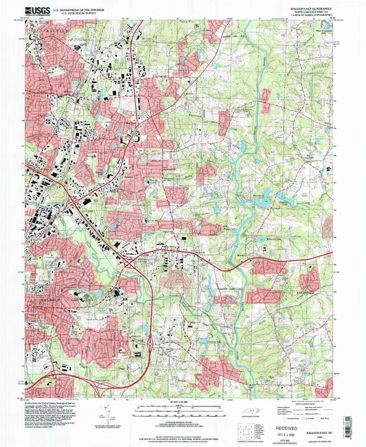 Classic USGS Raleigh East North Carolina 7.5'x7.5' Topo Map Image