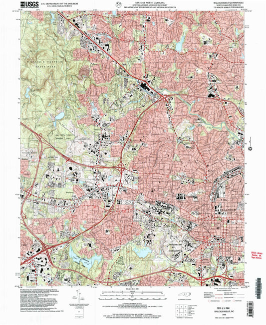 Classic USGS Raleigh West North Carolina 7.5'x7.5' Topo Map Image