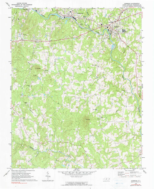 Classic USGS Ramseur North Carolina 7.5'x7.5' Topo Map Image