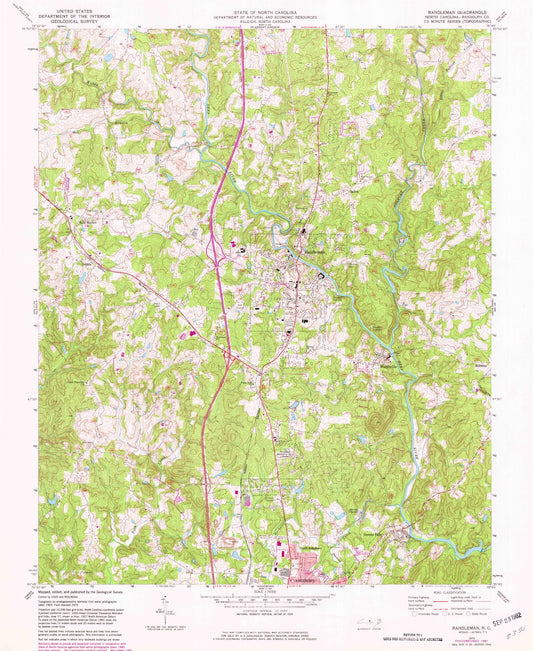 Classic USGS Randleman North Carolina 7.5'x7.5' Topo Map Image