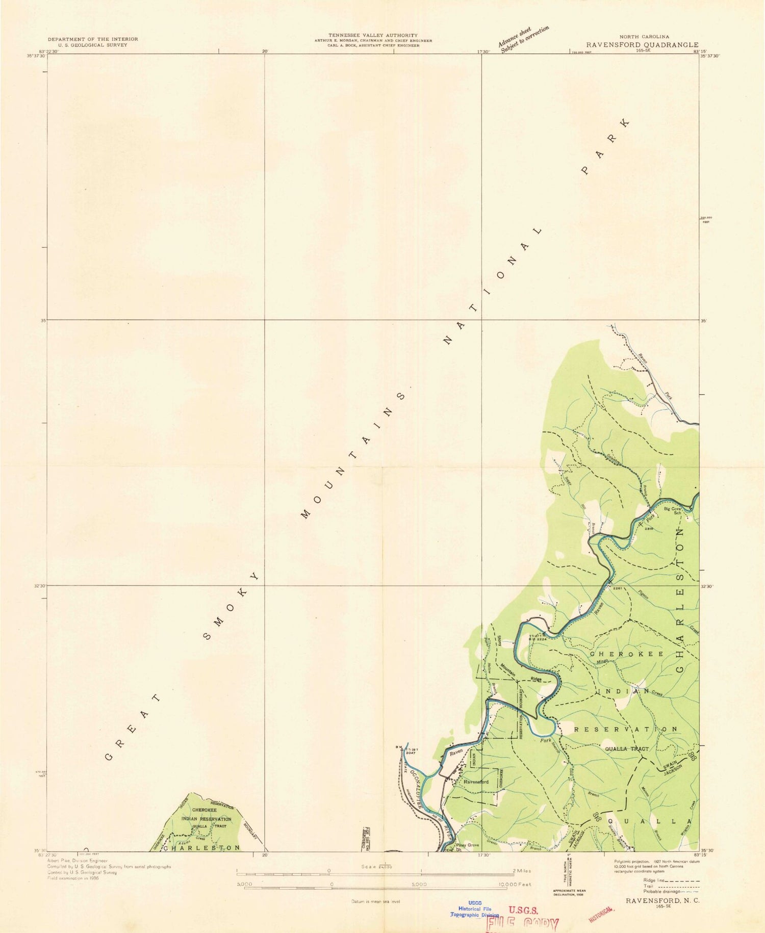Classic USGS Smokemont North Carolina 7.5'x7.5' Topo Map Image