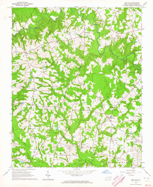 Classic USGS Red Oak North Carolina 7.5'x7.5' Topo Map Image