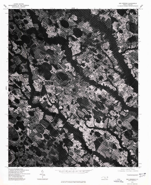 Classic USGS Red Springs North Carolina 7.5'x7.5' Topo Map Image