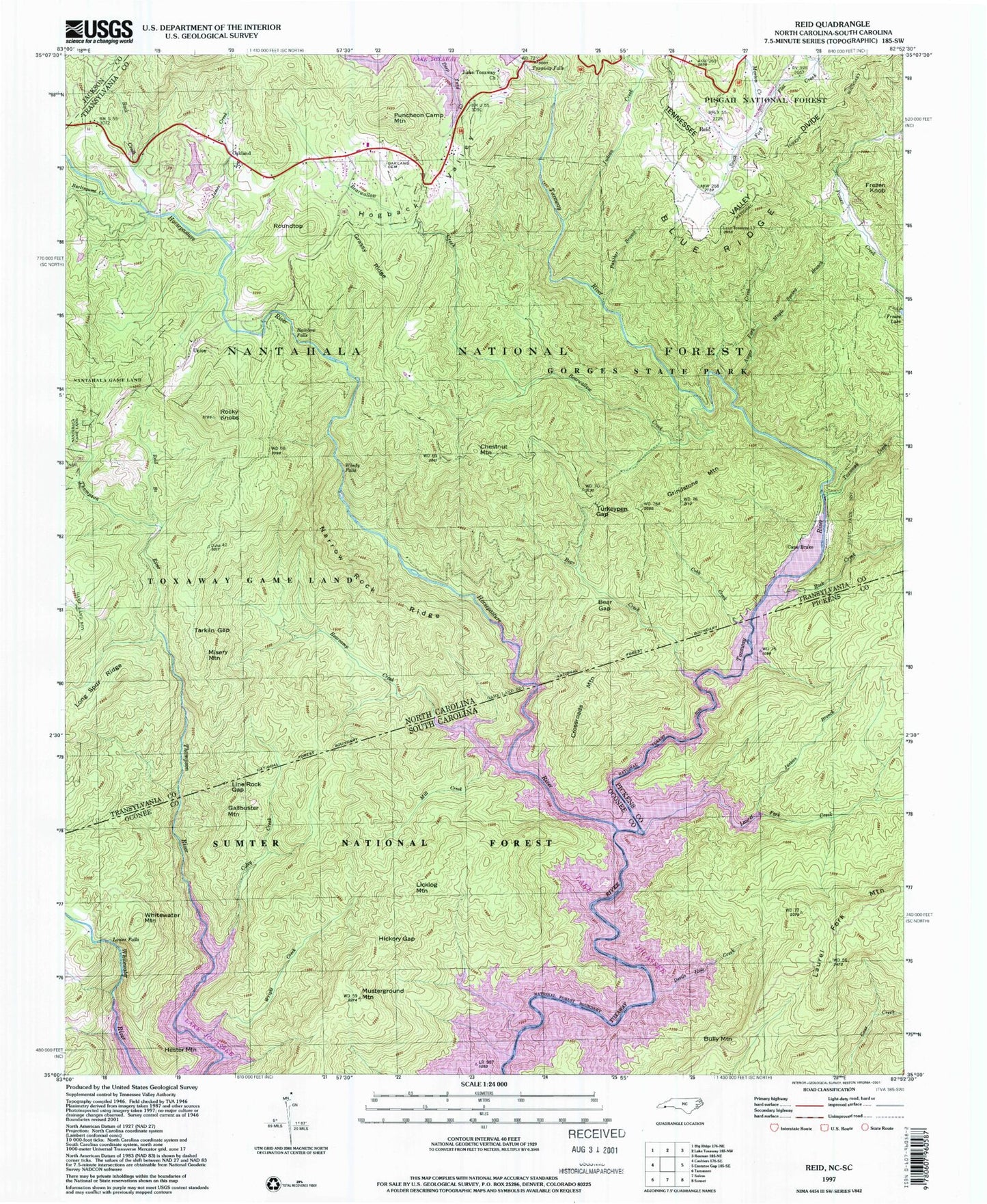 Classic USGS Reid North Carolina 7.5'x7.5' Topo Map Image