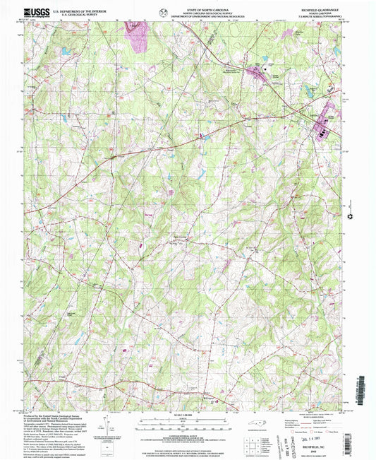 Classic USGS Richfield North Carolina 7.5'x7.5' Topo Map Image