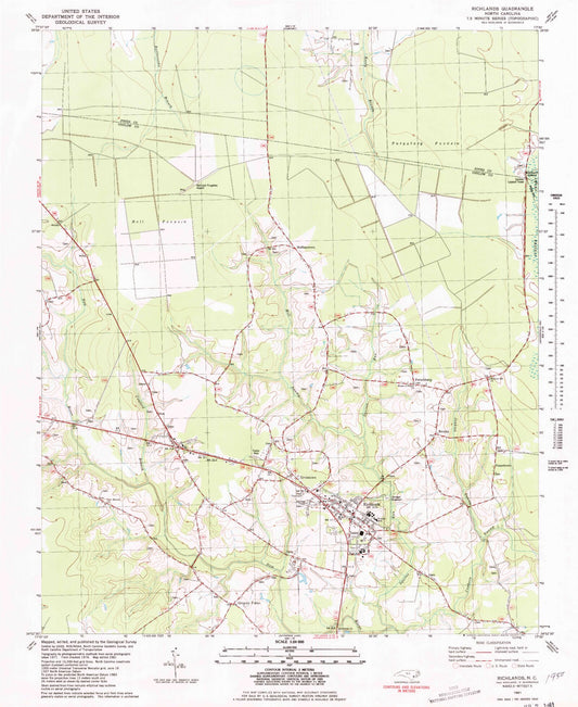Classic USGS Richlands North Carolina 7.5'x7.5' Topo Map Image