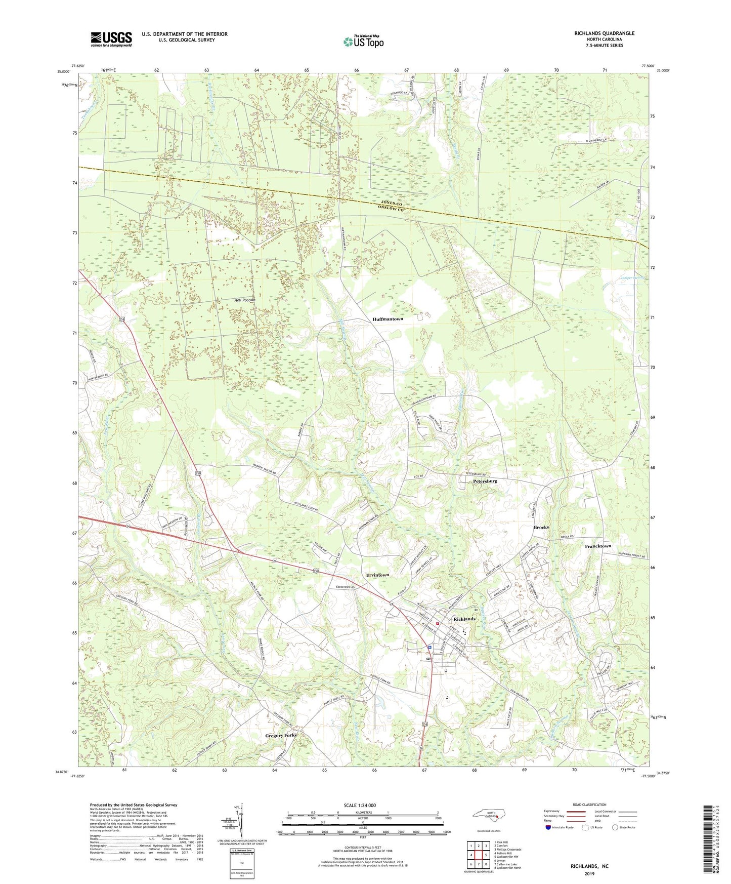 Richlands North Carolina US Topo Map Image