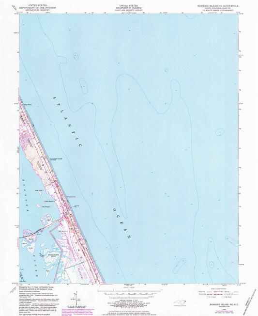 Classic USGS Roanoke Island NE North Carolina 7.5'x7.5' Topo Map Image