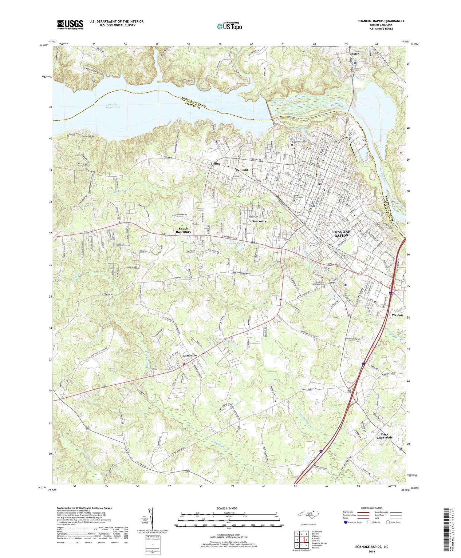 Roanoke Rapids North Carolina US Topo Map Image