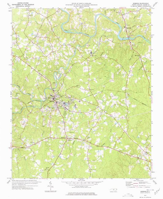 Classic USGS Robbins North Carolina 7.5'x7.5' Topo Map Image