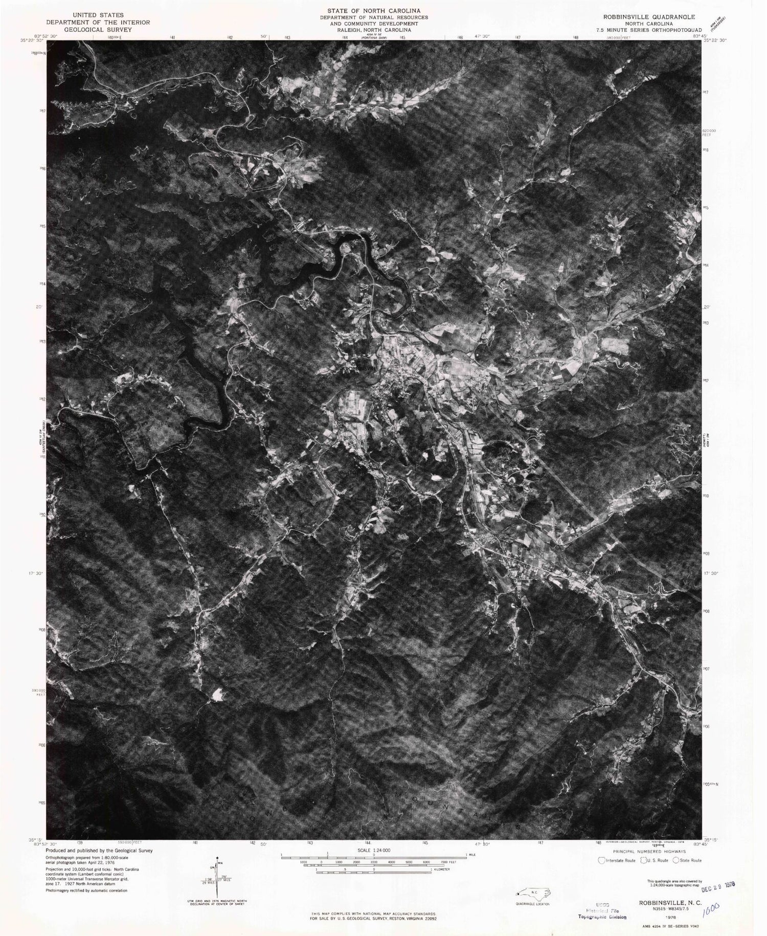 Classic USGS Robbinsville North Carolina 7.5'x7.5' Topo Map Image
