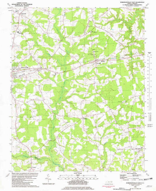 Classic USGS Robersonville East North Carolina 7.5'x7.5' Topo Map Image