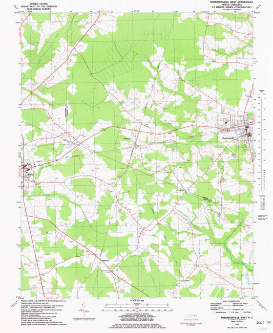 Classic USGS Robersonville West North Carolina 7.5'x7.5' Topo Map Image