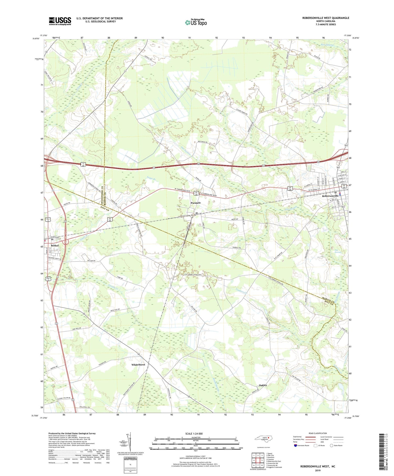 Robersonville West North Carolina US Topo Map Image