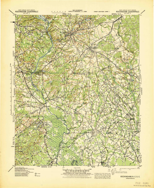 Historic 1942 Rockingham North Carolina 30'x30' Topo Map Image