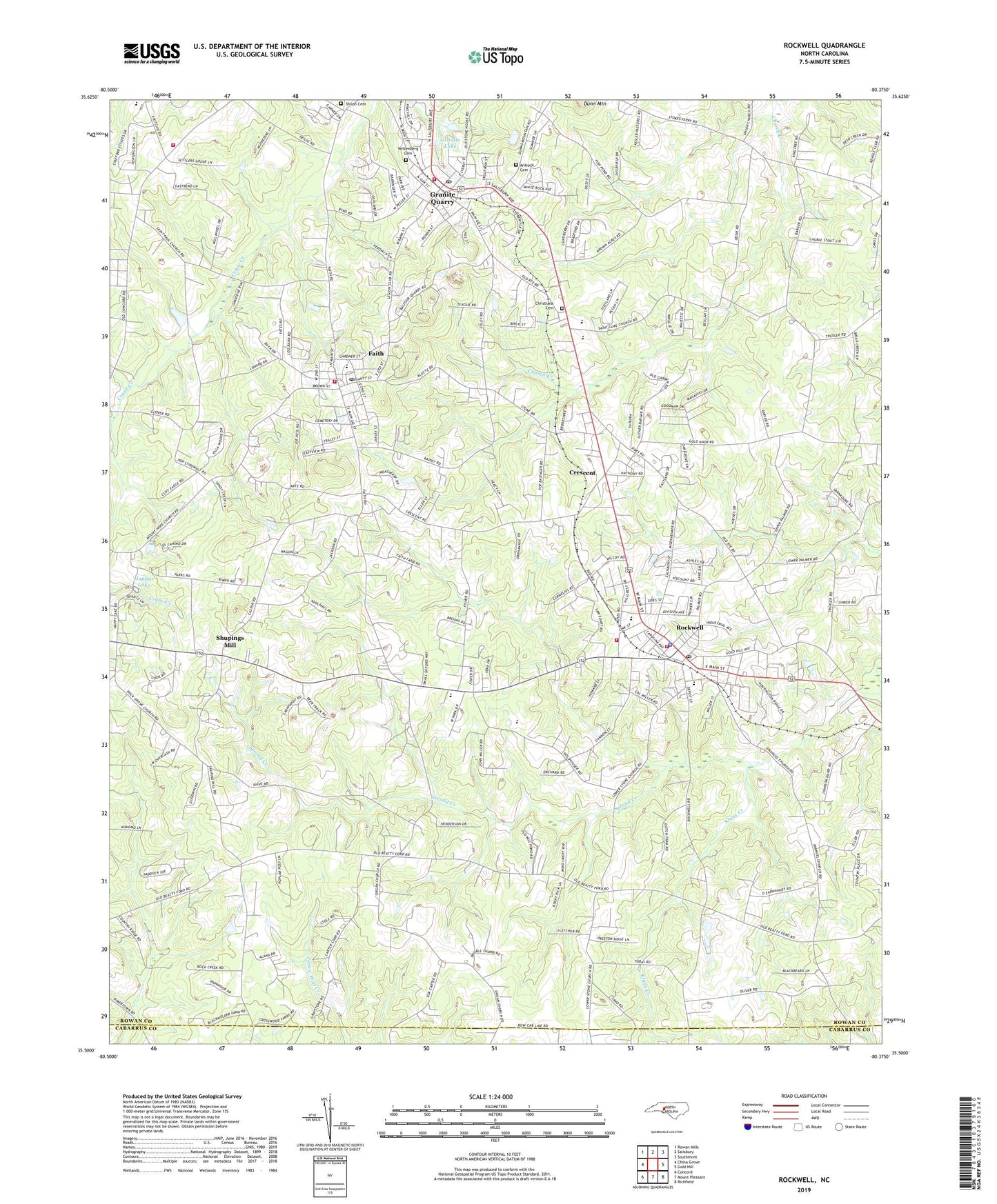 Rockwell North Carolina US Topo Map Image