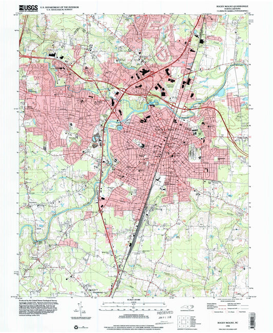 Classic USGS Rocky Mount North Carolina 7.5'x7.5' Topo Map Image