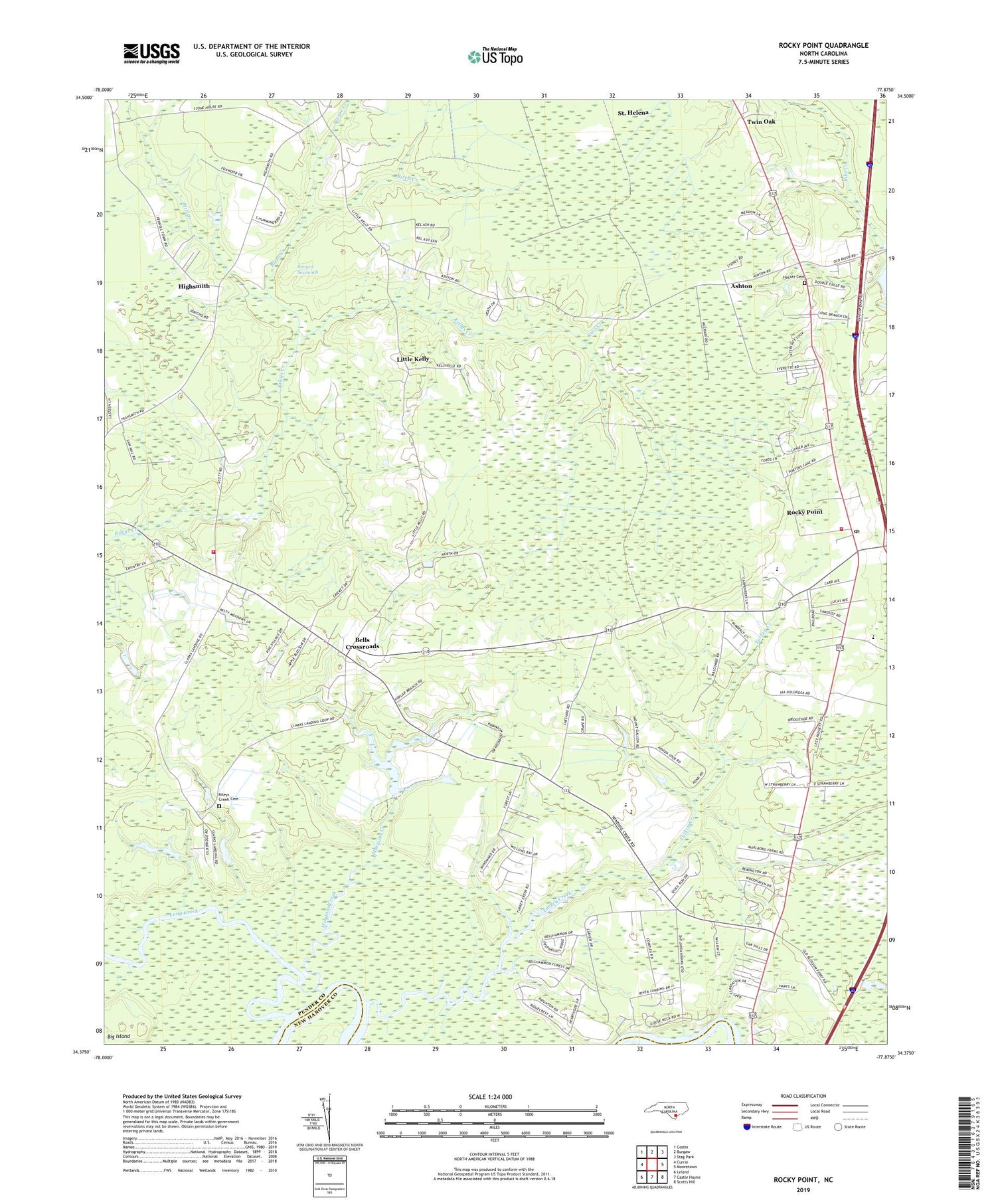 Rocky Point North Carolina US Topo Map Image