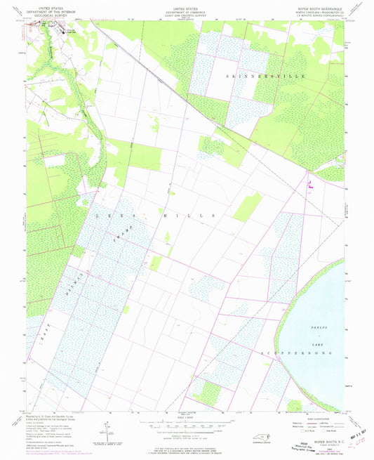 Classic USGS Roper South North Carolina 7.5'x7.5' Topo Map Image