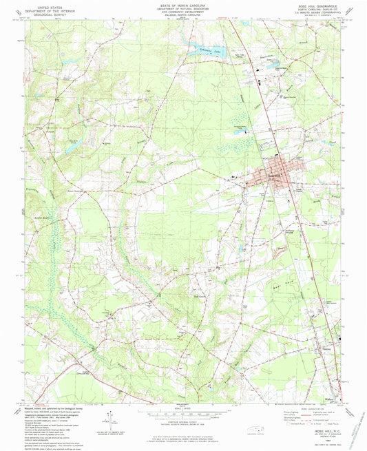 Classic USGS Rose Hill North Carolina 7.5'x7.5' Topo Map Image