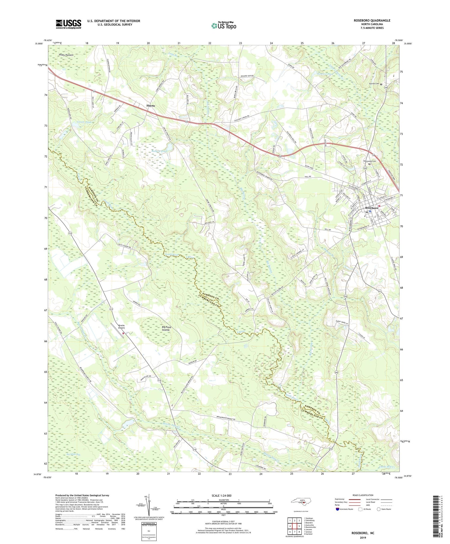 Roseboro North Carolina US Topo Map Image