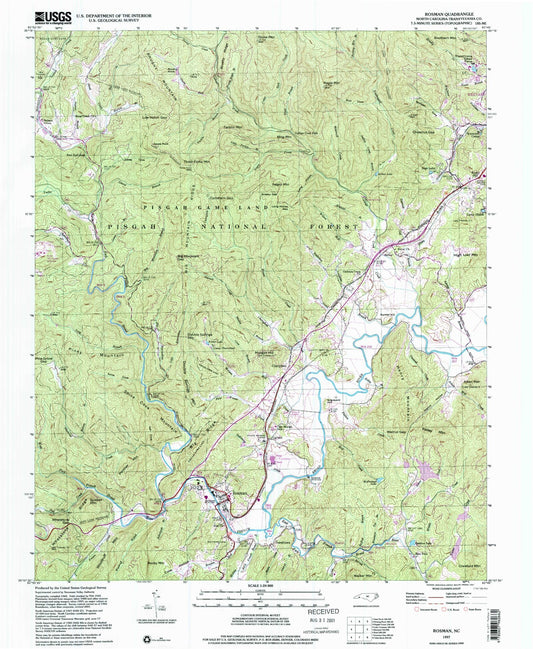 Classic USGS Rosman North Carolina 7.5'x7.5' Topo Map Image
