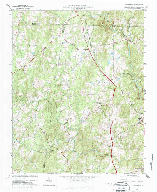 Classic USGS Rougemont North Carolina 7.5'x7.5' Topo Map Image