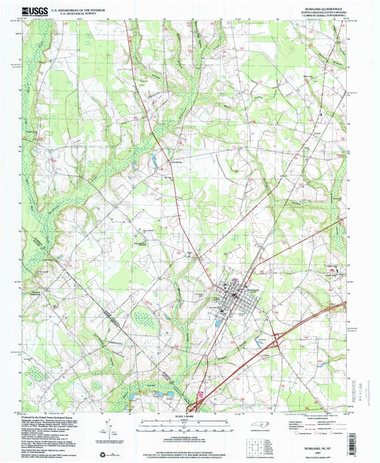 Classic USGS Rowland North Carolina 7.5'x7.5' Topo Map Image