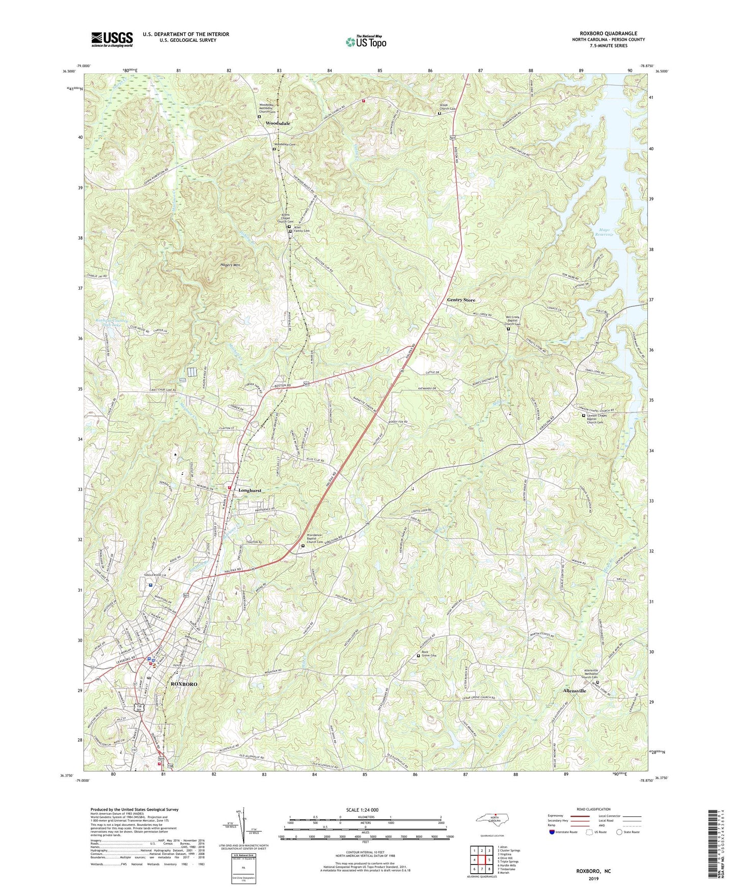 Roxboro North Carolina US Topo Map Image